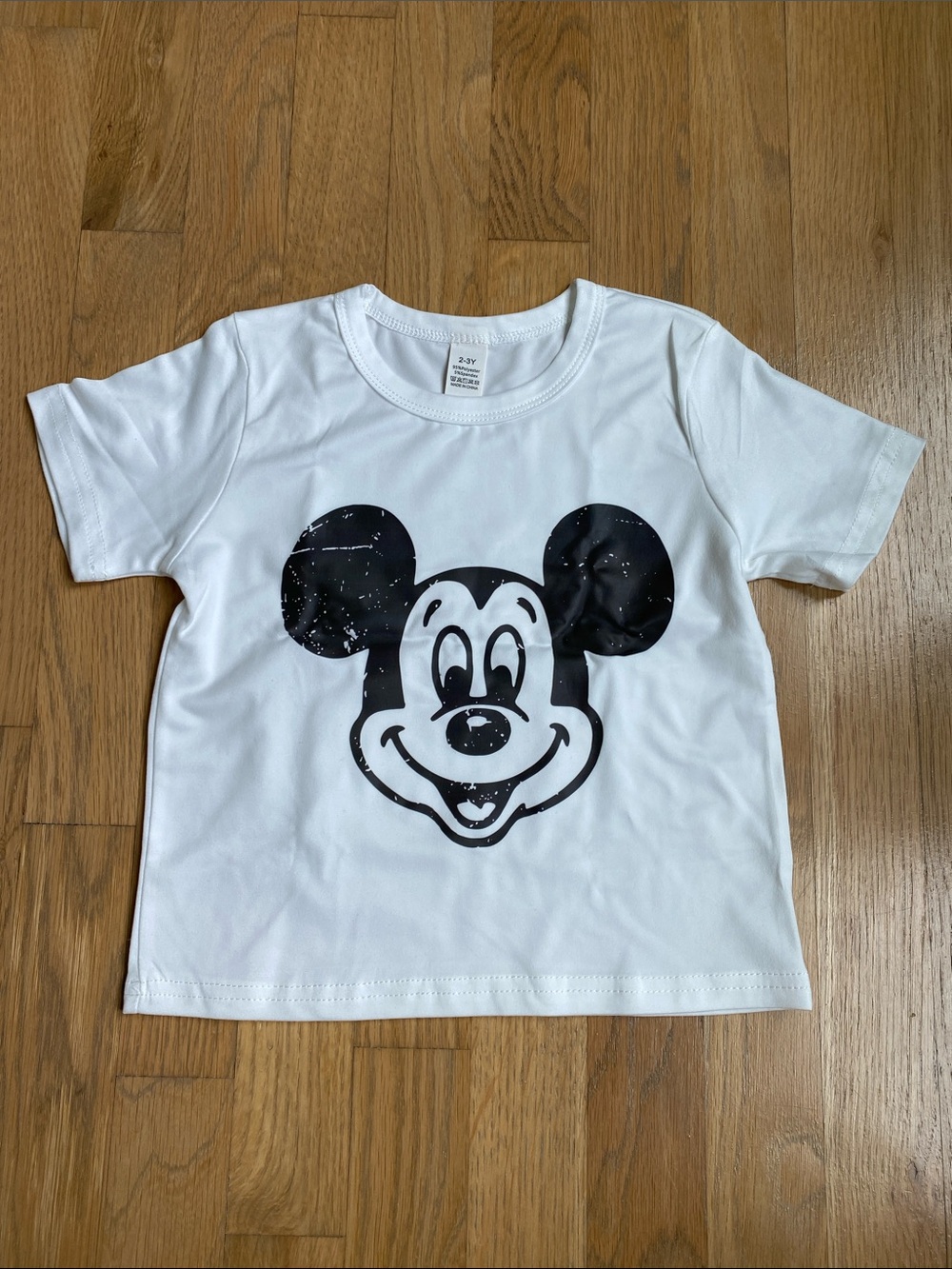 Kids 2-3 Y White Graphic Tee with Black Mickey Face